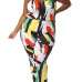 Sexy Strapless Sleeveless Multi-colored Print Polyester One-piece Regular Jumpsuit