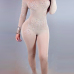 Sexy Turtleneck Long Sleeves Rhinestone Decorative Apricot Gauze One-piece Jumpsuits