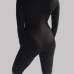 Sexy Turtleneck Long Sleeves Solid Black Spandex One-piece Skinny Jumpsuit