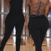 Sexy U-shaped Neck Sleeveless Backless Black Polyester One-piece Jumpsuits