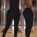 Sexy U-shaped Neck Sleeveless Backless Black Polyester One-piece Jumpsuits