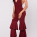 Sexy V Neck Falbala Design Red Milk Fiber One-piece Jumpsuits(Without Choker)