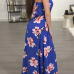 Sexy V Neck Floral Print Blue Milk Fiber One-piece Jumpsuits