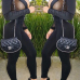 Sexy V Neck Long Sleeves Gauze Patchwork Black Polyester One-piece Skinny Jumpsuits