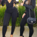 Sexy V Neck Long Sleeves Gauze Patchwork Black Polyester One-piece Skinny Jumpsuits