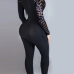 Sexy V Neck Long Sleeves See-Through Black Qmilch One-piece Skinny Jumpsuits