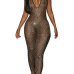 Sexy V Neck See-Through Gold Gauze One-piece Skinny Jumpsuits