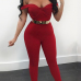 Sexy V Neck Short Sleeves Red Qmilch One-piece Skinny Jumpsuits(Without Belt)