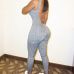 Sexy V Neck Sleeveless Backless Grey Polyester One-piece Skinny Jumpsuits