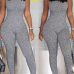 Sexy V Neck Sleeveless Backless Grey Polyester One-piece Skinny Jumpsuits