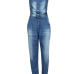 Sexy V Neck Sleeveless Blue Denim One-piece Skinny Jumpsuit