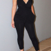 Sexy V Neck Spaghetti Strap Sleeveless Backless Black Polyester One-piece Jumpsuits