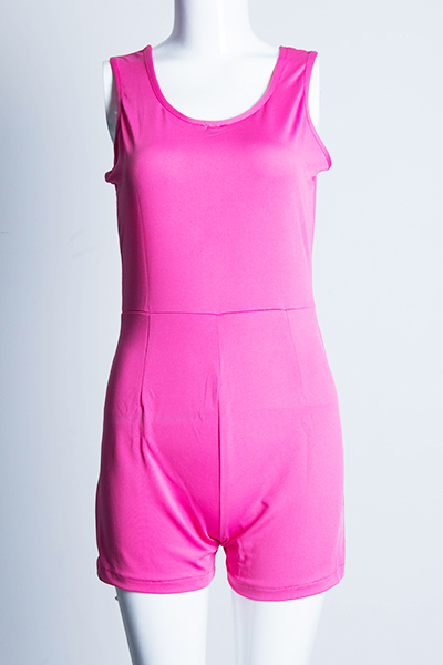 Simple O Neck Spaghetti Strap Sleeveless Rose spandex One-piece Jumpsuits