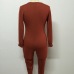 Slim V Neck Long Sleeves Single-breasted Red Cotton Blend One-piece Skinny Jumpsuit