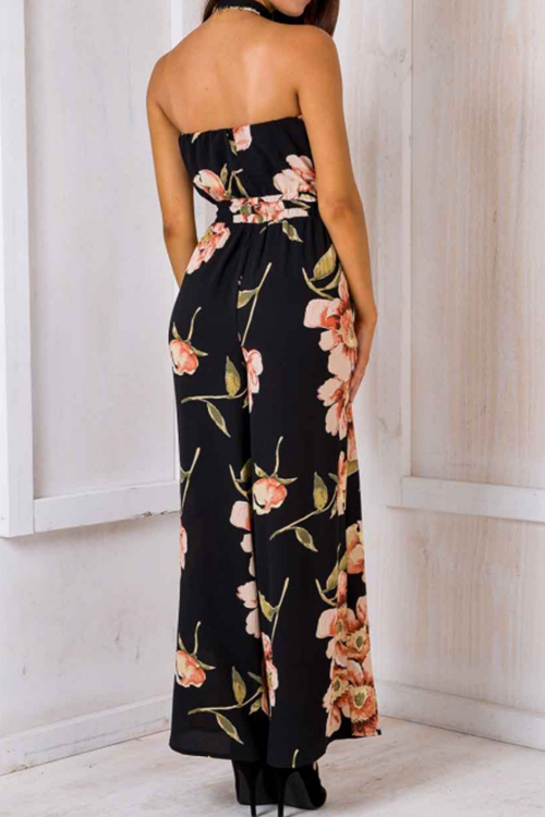 Spandex Floral Regular Jumpsuits(Non Positioning Printing)(With Belt)