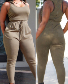 Stylish Back Zipper Desgin Green Spandex Jumpsuits