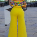 Stylish Bateau Neck Short Sleeves High Split Yellow Healthy Fabric One-piece Jumpsuits