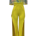 Stylish Bateau Neck Short Sleeves High Split Yellow Healthy Fabric One-piece Jumpsuits