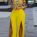 Stylish Bateau Neck Short Sleeves High Split Yellow Healthy Fabric One-piece Jumpsuits