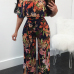 Stylish Dew Shoulder Floral Print Qmilch One-piece Jumpsuits