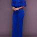 Stylish Dew Shoulder Hollow-out Blue Twilled One-piece Jumpsuits