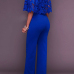 Stylish Dew Shoulder Hollow-out Blue Twilled One-piece Jumpsuits