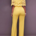 Stylish Dew Shoulder Hollow-out Yellow Twilled One-piece Jumpsuits