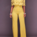 Stylish Dew Shoulder Hollow-out Yellow Twilled One-piece Jumpsuits