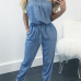 Stylish Dew Shoulder Light Blue Denim One-piece Jumpsuits