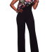 Stylish Embroidered Design Asymmetrical Black Cotton Blends One-piece Jumpsuits