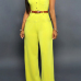 Stylish O Neck Sleeveless Button Design Yellow Qmilch One-piece Jumpsuits (Without Belt)