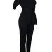 Stylish One-shoulder Black Polyester One-piece Jumpsuits(With Belt)