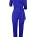 Stylish One-shoulder Blue Polyester One-piece Jumpsuits(With Belt)