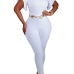 Stylish Round Neck Short Sleeves Falbala Design White Polyester One-piece Skinny Jumpsuits(Without Belt)