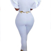 Stylish Round Neck Short Sleeves Falbala Design White Polyester One-piece Skinny Jumpsuits(Without Belt)