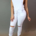 Stylish Round Neck Sleeveless Broken Holes Zipper Design White Polyester One-piece Jumpsuits