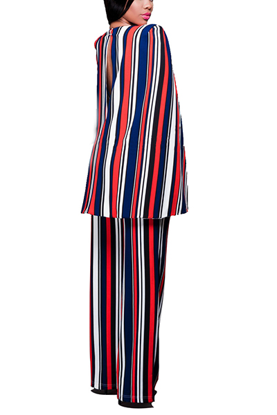 Stylish Striped Red Cotton One-piece Jumpsuits