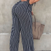 Stylish Striped Royalblue Cotton One-piece Jumpsuits