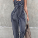 Stylish Striped Royalblue Cotton One-piece Jumpsuits