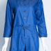 Stylish Turndown Collar Long Sleeves Single Breasted Blue Cotton One-piece Jumpsuit