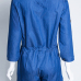 Stylish Turndown Collar Long Sleeves Single Breasted Blue Cotton One-piece Jumpsuit