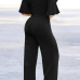 Stylish V Neck Half Sleeves Hollow-out Black Qmilch One-piece Jumpsuits (With Belt)