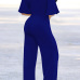 Stylish V Neck Half Sleeves Hollow-out Royalblue  Qmilch One-piece Jumpsuits (With Belt)