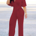 Stylish V Neck Half Sleeves Hollow-out Wine Red  Qmilch One-piece Jumpsuits (With Belt)