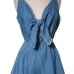 Stylish V Neck Sleeveless Hollow-out Blue Denim One-piece Jumpsuits