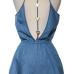 Stylish V Neck Sleeveless Hollow-out Blue Denim One-piece Jumpsuits