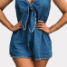 Stylish V Neck Sleeveless Hollow-out Blue Denim One-piece Jumpsuits