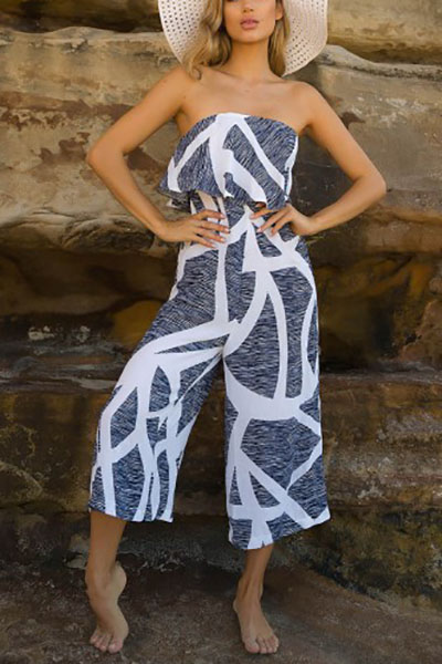 Trendy Dew Shoulder Falbala Design Cotton One-piece Jumpsuits