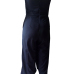 Trendy Dew Shoulder Patchwork Black Cotton Blends One-piece Jumpsuits