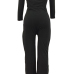 Trendy Dew Shoulder Patchwork Black Cotton One-piece Jumpsuits